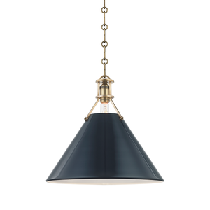 Painted No. 2 Pendant 16" in aged brass shown from the front to reveal the shade shape and metal detail.