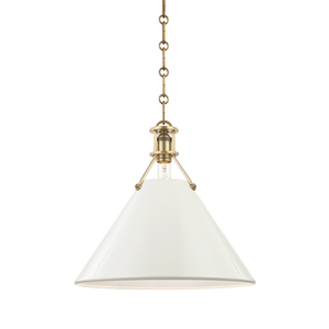 Close-up of the Painted No. 2 Pendant 16" in aged brass showing the shade shape and metal detail.