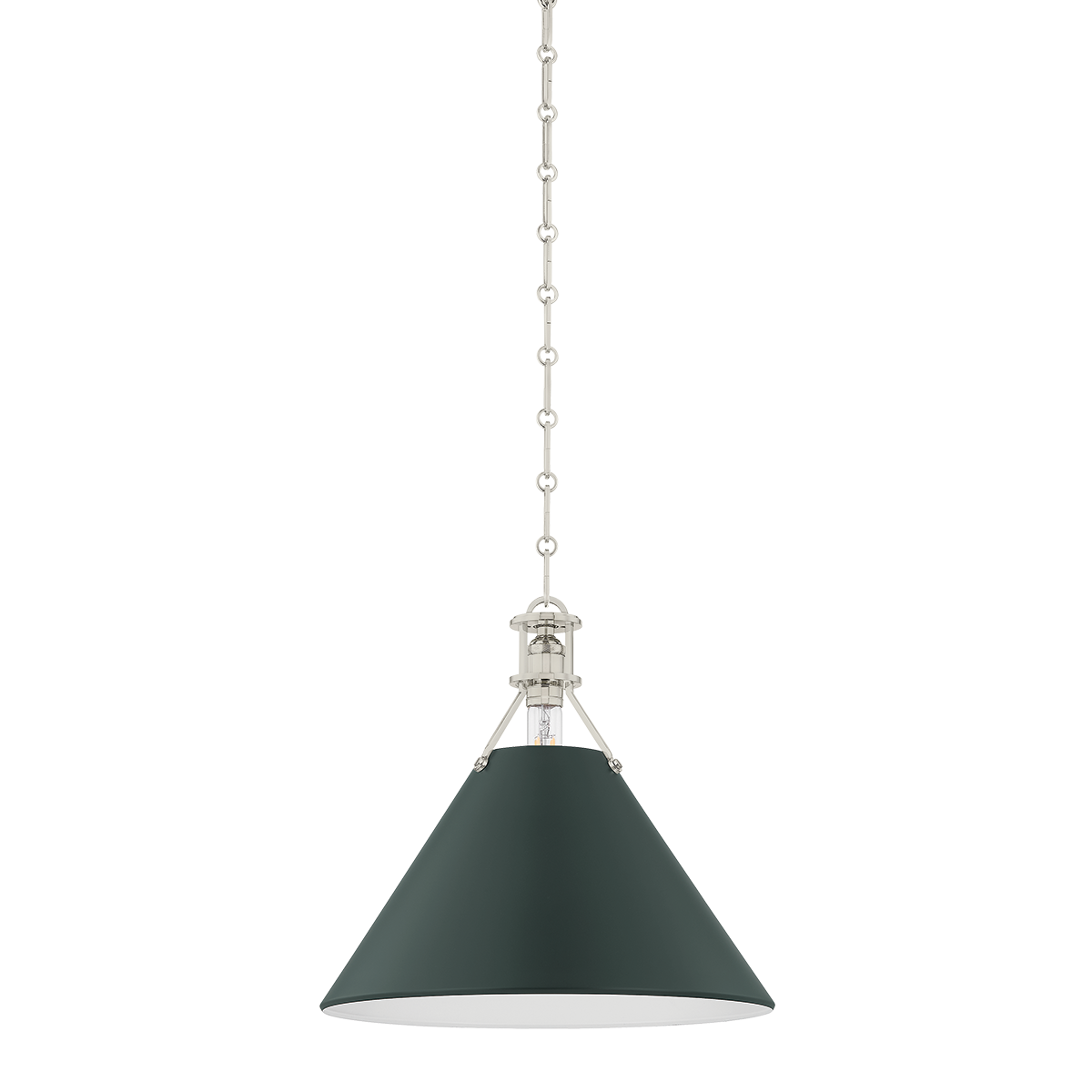 Close-up of the Painted No. 2 Pendant 16" in polished nickel showing the shade shape and metal detail.