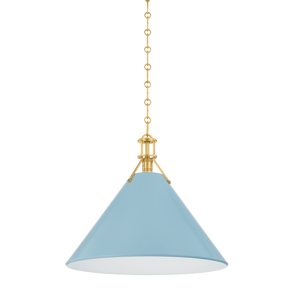 Painted No. 2 Pendant 21" in aged brass — a Hudson Valley pendant for kitchens, entries, and dining rooms at Laurie Yapp Home.