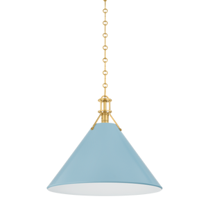 Painted No. 2 Pendant 21" in aged brass — a Hudson Valley pendant for kitchens, entries, and dining rooms at Laurie Yapp Home.
