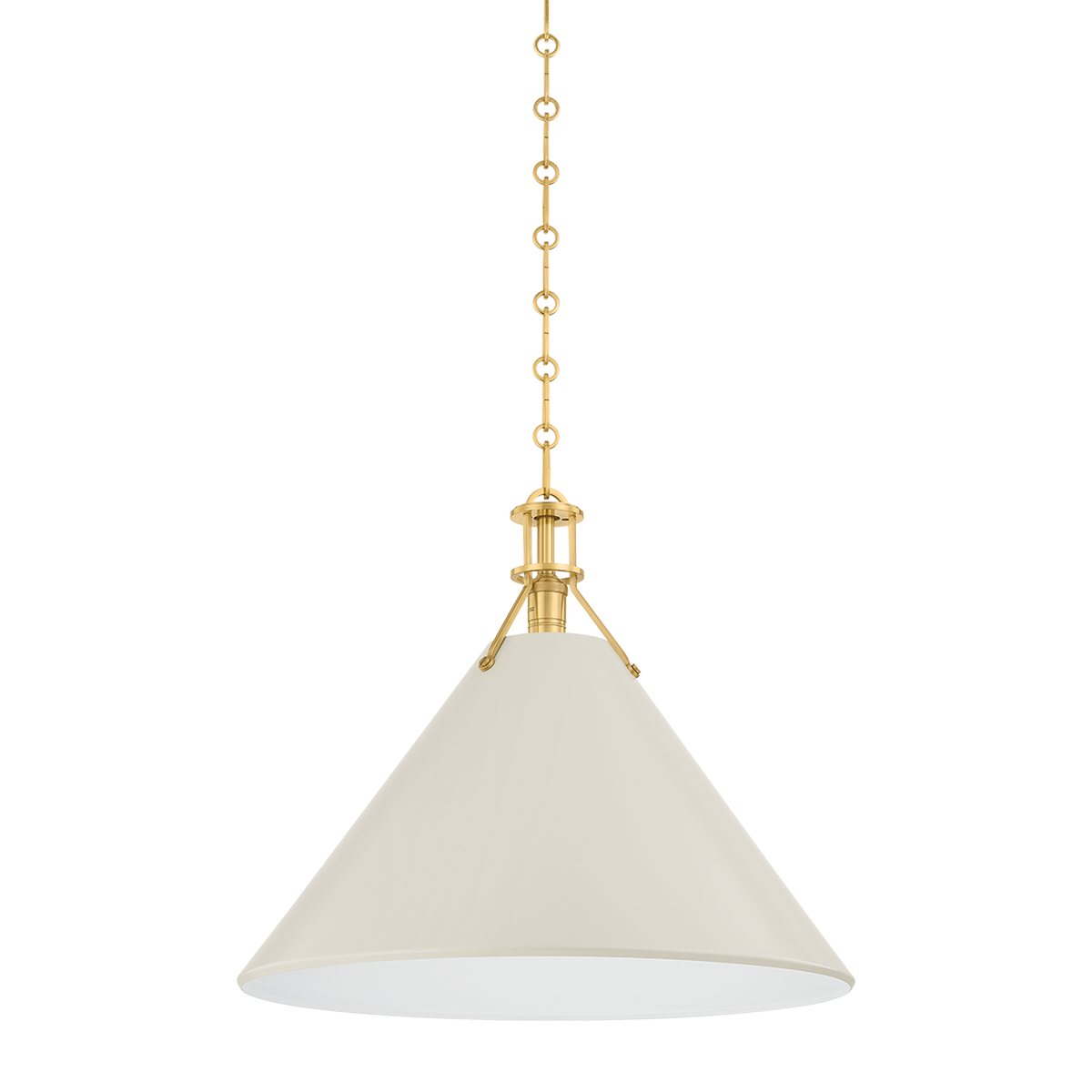 Close-up of the Painted No. 2 Pendant 21" in aged brass showing the shade shape and metal detail.