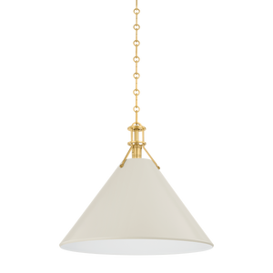 Close-up of the Painted No. 2 Pendant 21" in aged brass showing the shade shape and metal detail.