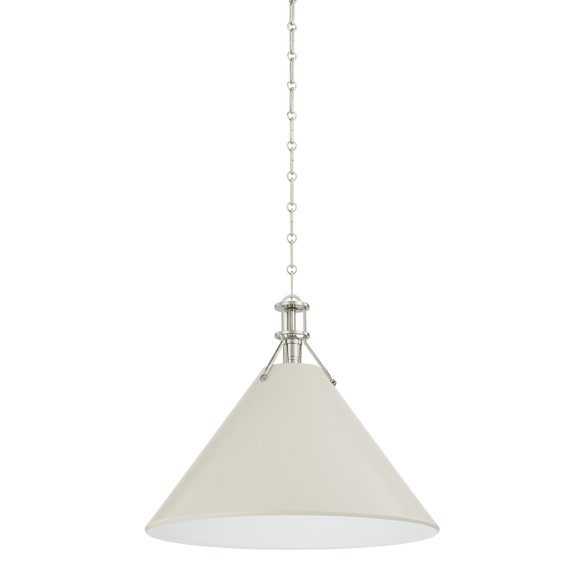 Close-up of the Painted No. 2 Pendant 21" in polished nickel showing the shade shape and metal detail.