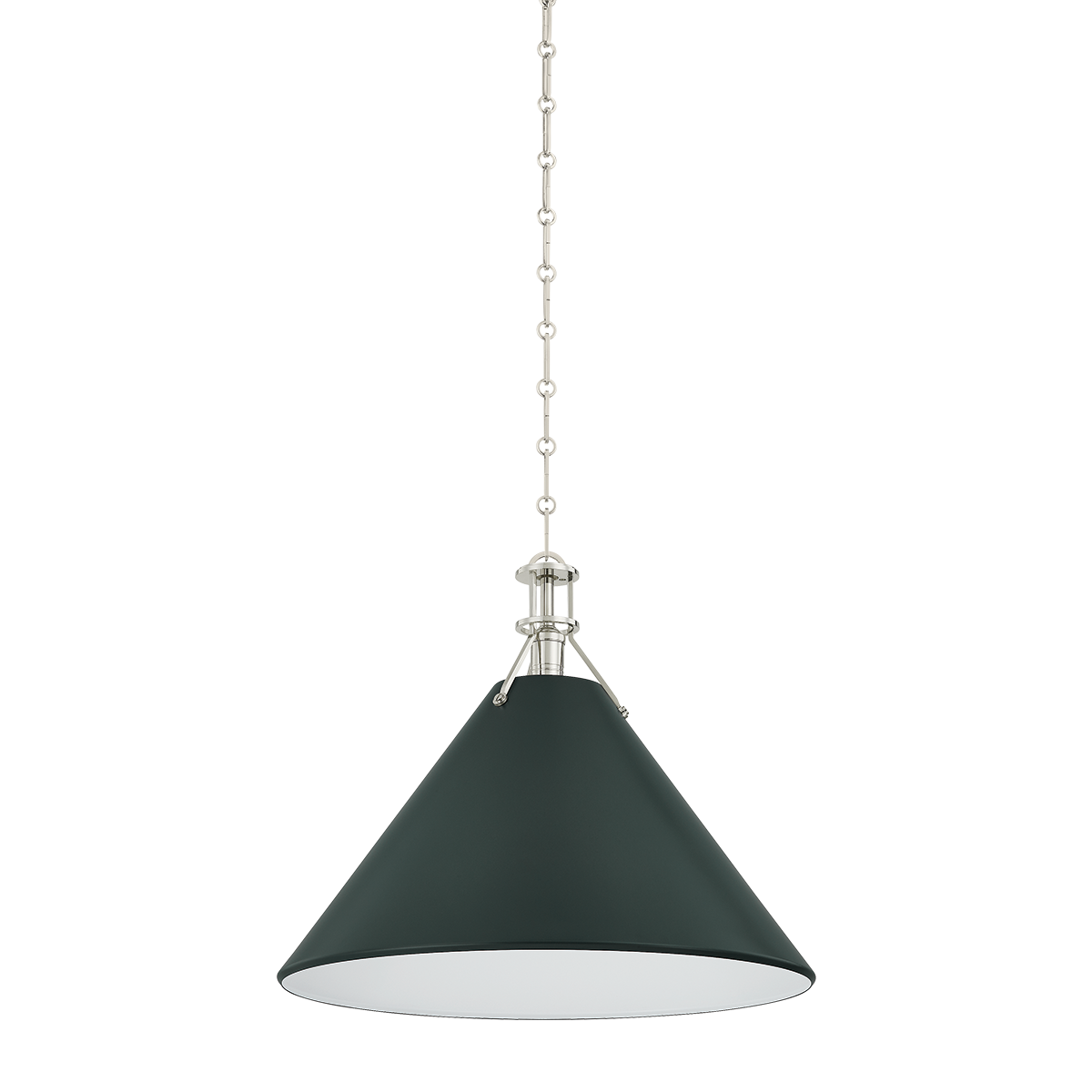 Close-up of the Painted No. 2 Pendant 21" in polished nickel showing the shade shape and metal detail.
