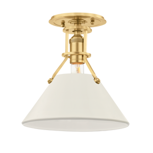 Painted No.2 Semi Flush in aged brass shown from a second angle to highlight the shade profile and mounting canopy.