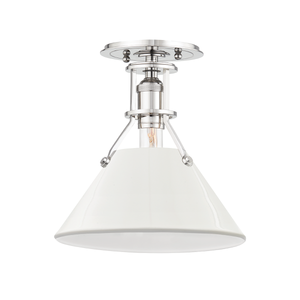 Painted No.2 Semi Flush in polished nickel shown from the front to reveal the shade profile and mounting canopy.