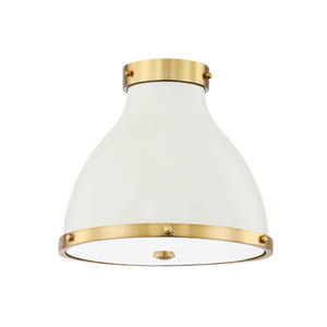 Painted No. 3 Flush Mount in aged brass shown from a second angle to highlight the shade profile and mounting canopy.