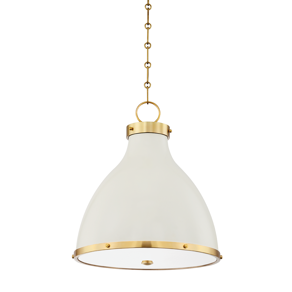 Painted No. 3 Pendant 16.5" in aged brass — a Hudson Valley pendant for kitchens, entries, and dining rooms at Laurie Yapp Home.