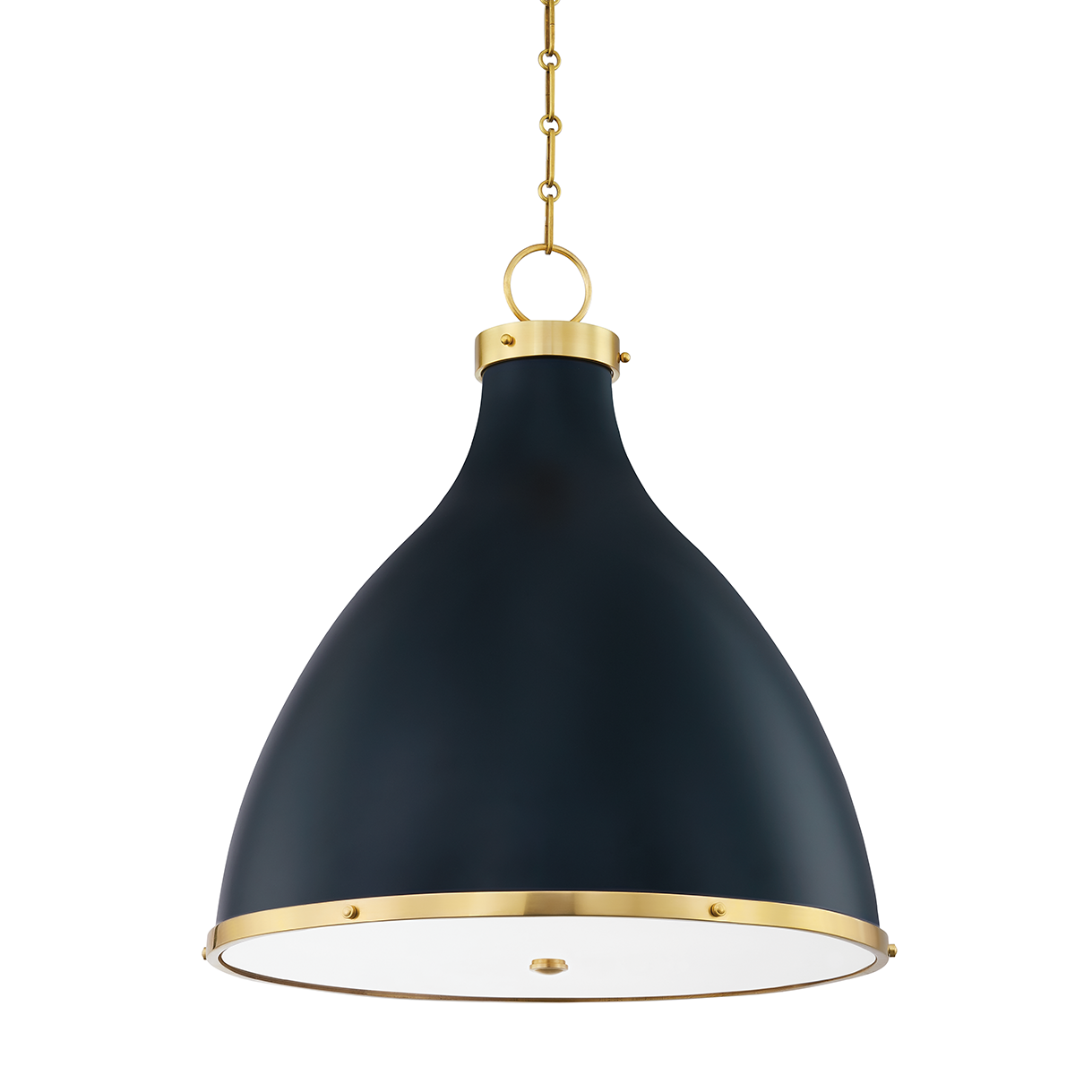 Painted No. 3 Pendant 22.5" in aged brass — a Hudson Valley pendant for kitchens, entries, and dining rooms at Laurie Yapp Home.