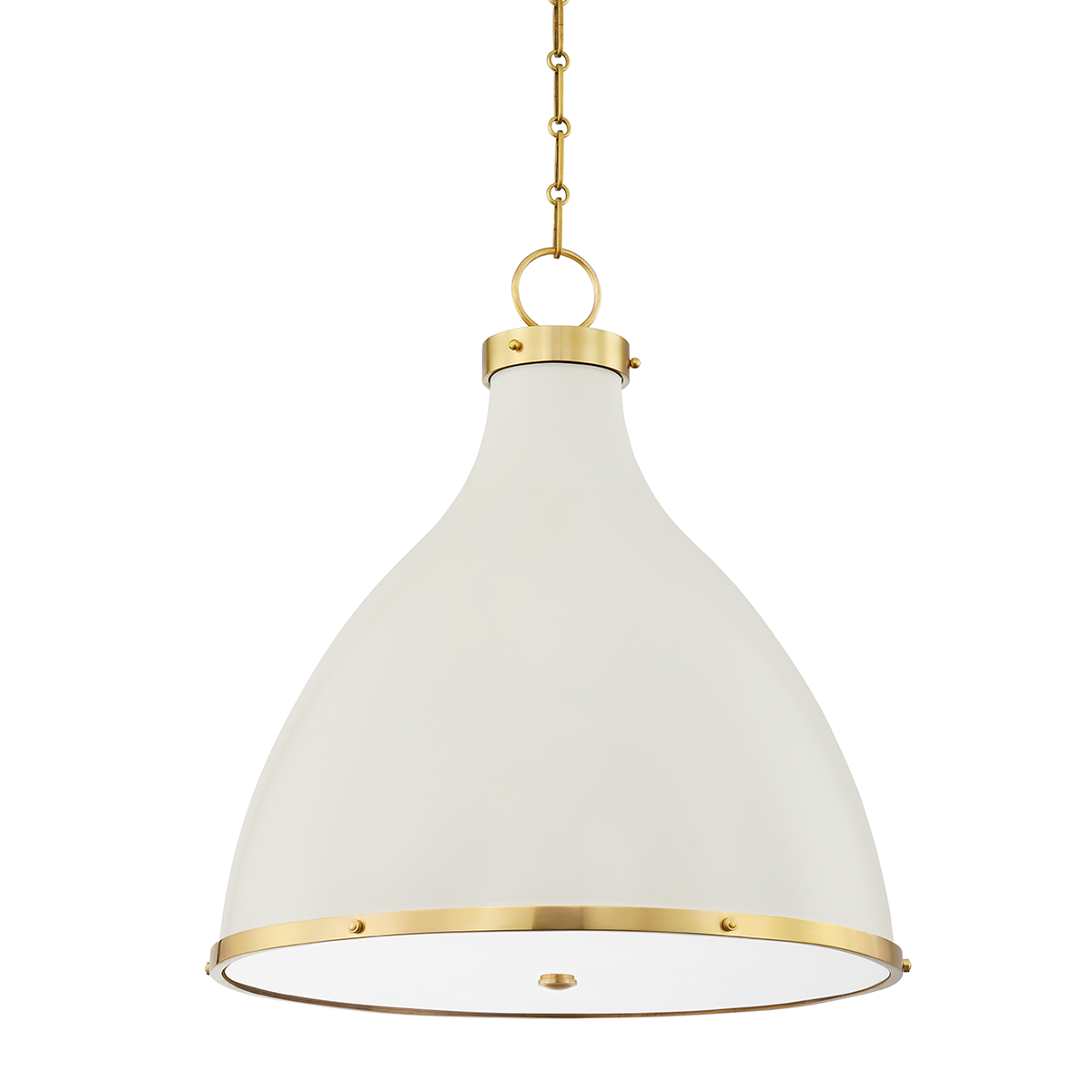 Painted No. 3 Pendant 22.5" in aged brass — a Hudson Valley pendant for kitchens, entries, and dining rooms at Laurie Yapp Home.