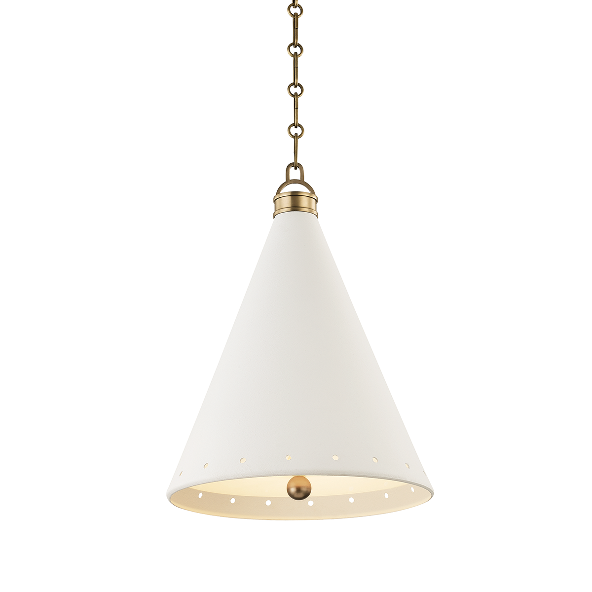 Plaster No.1 Pendant 15" in aged brass — a Hudson Valley pendant for kitchens, entries, and dining rooms at Laurie Yapp Home.