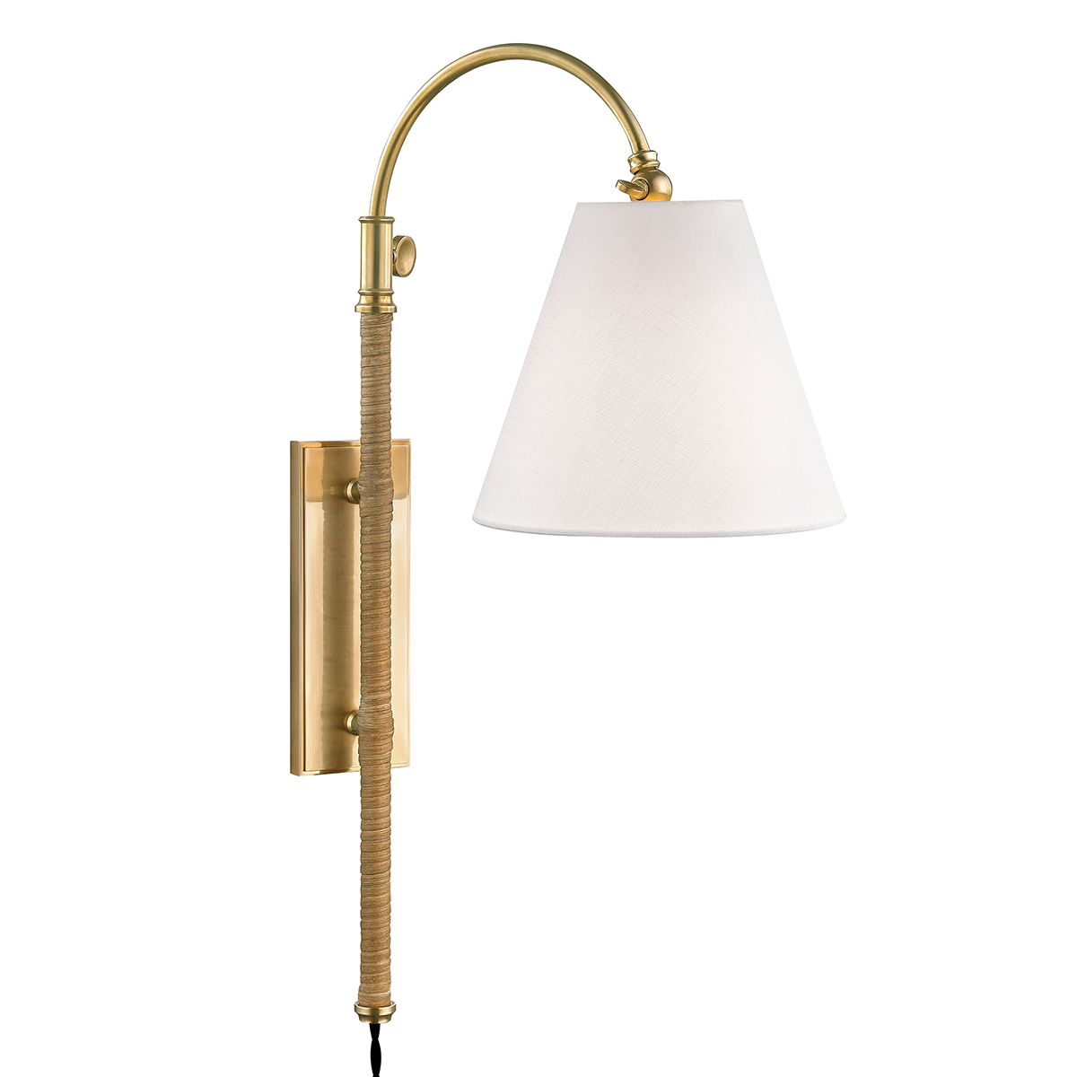 Curves No.1 Plug-In Sconce in aged brass — a Hudson Valley plug-in sconce for bedrooms, living rooms, and reading nooks at Laurie Yapp Home.