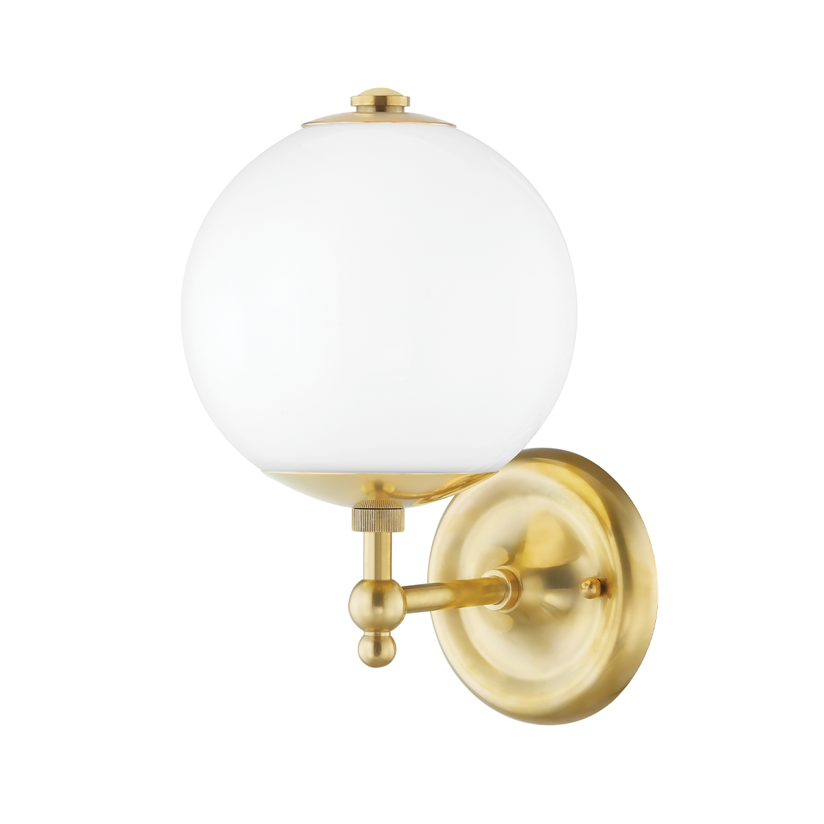 Sphere No.1 Wall Sconce in aged brass — a Hudson Valley wall sconce for bathrooms, hallways, and living rooms at Laurie Yapp Home.