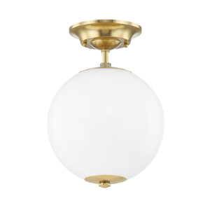 Sphere No.1 Semi Flush in aged brass — a Hudson Valley semi flush for hallways, bedrooms, and entryways at Laurie Yapp Home.