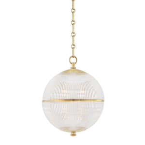 Sphere No. 3 Pendant 13" in aged brass — a Hudson Valley pendant for kitchens, entries, and dining rooms at Laurie Yapp Home.