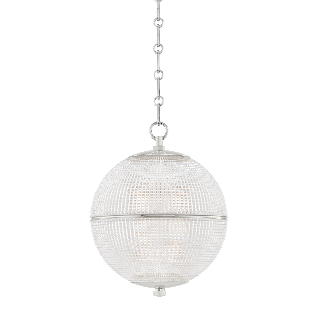 Sphere No. 3 Pendant 13" in polished nickel shown from the front to reveal the shade shape and metal detail.