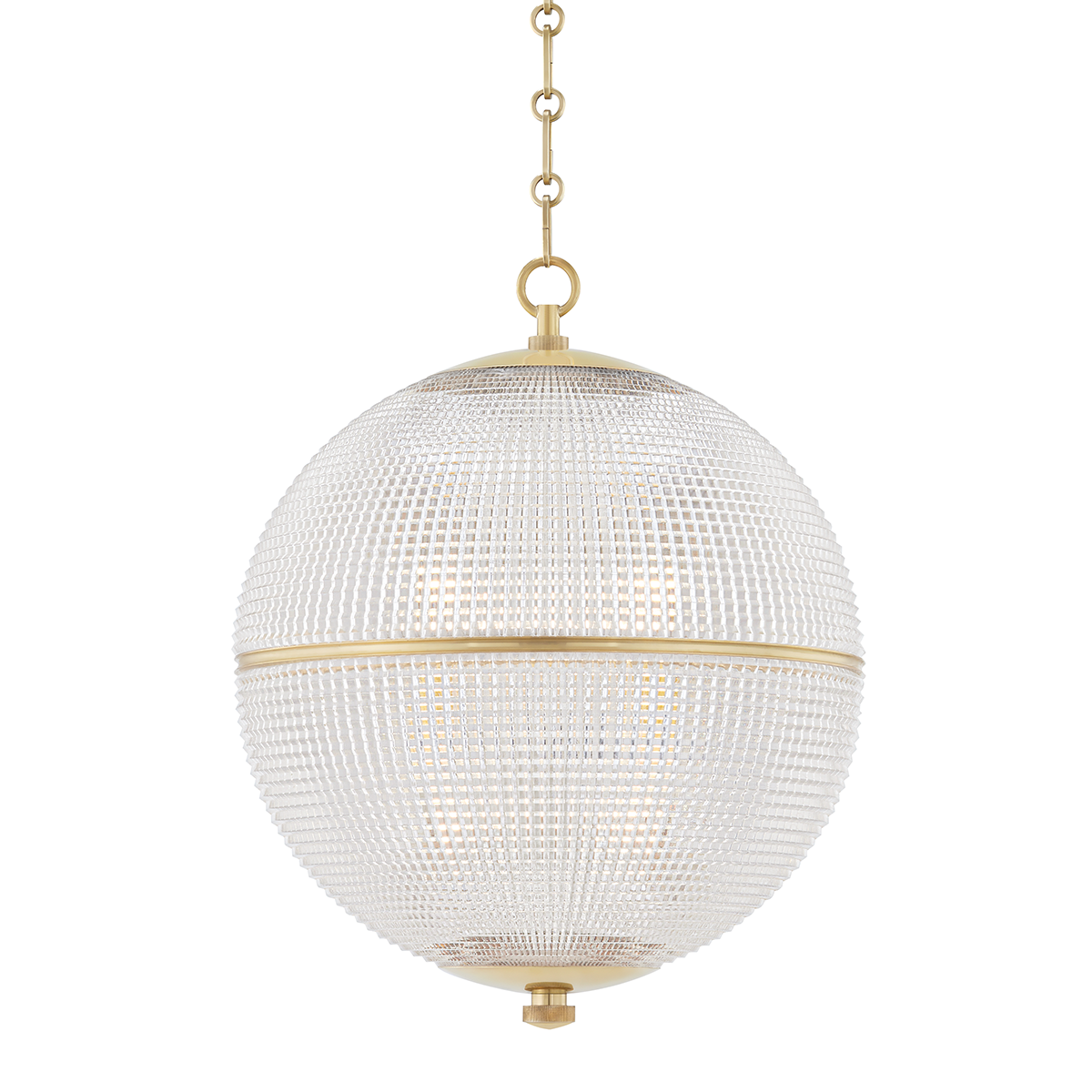 Sphere No. 3 Pendant 18.25" in aged brass — a Hudson Valley pendant for kitchens, entries, and dining rooms at Laurie Yapp Home.