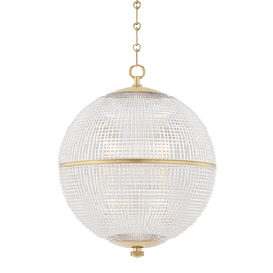 Sphere No. 3 Pendant 18.25" in aged brass — a Hudson Valley pendant for kitchens, entries, and dining rooms at Laurie Yapp Home.