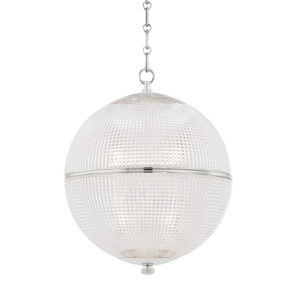 Sphere No. 3 Pendant 18.25" in polished nickel shown from the front to reveal the shade shape and metal detail.