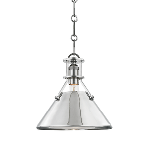 Metal No. 2 Pendant 9.5" in polished nickel shown from the front to reveal the shade shape and metal detail.