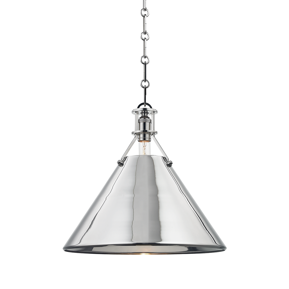 Metal No. 2 Pendant 16" in polished nickel shown from the front to reveal the shade shape and metal detail.