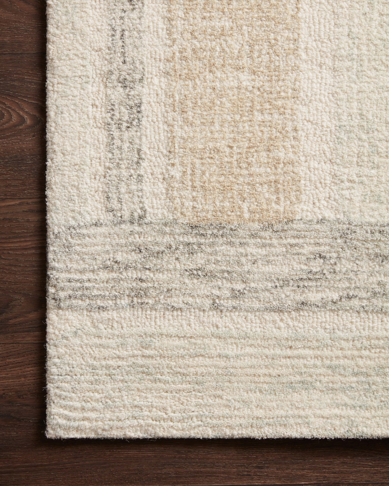 Side view of the Milo Slate / Olive rug.