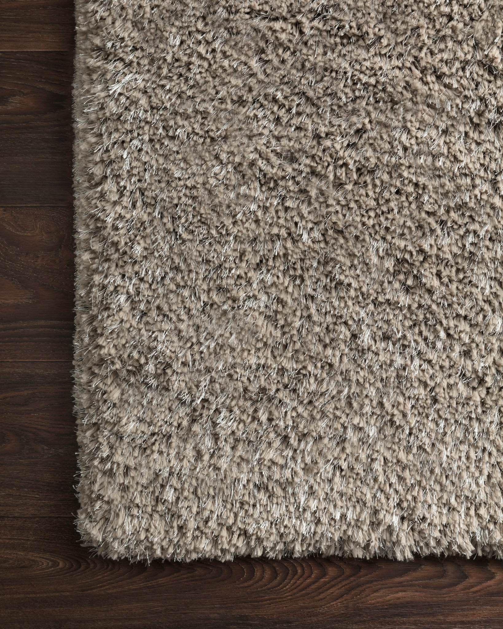 Mila Shag Taupe shown from a different angle to reveal its pattern.