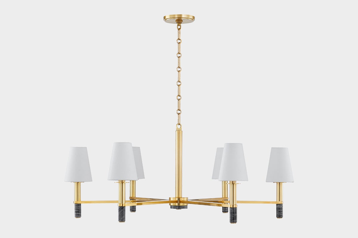 Montreal Chandelier 40" in aged brass — a Hudson Valley chandelier for dining rooms, entries, and living rooms at Laurie Yapp Home.