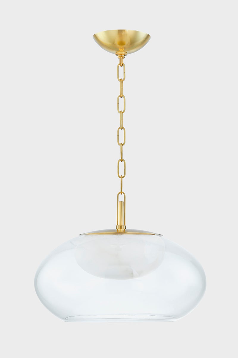 Moore Pendant 17" in aged brass — a Hudson Valley pendant for kitchens, entries, and dining rooms at Laurie Yapp Home.