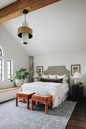 Melrose Pendant 22" styled in a welcoming entryway for warm, layered light at Laurie Yapp Home.