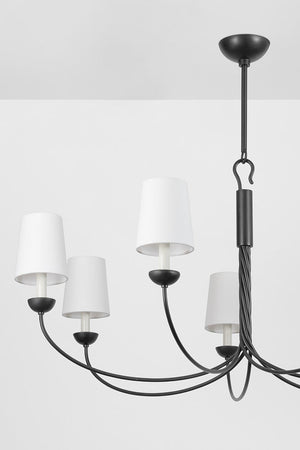 Close-up of the Montpelier Chandelier 48" showing the frame, arms, and shade detail.