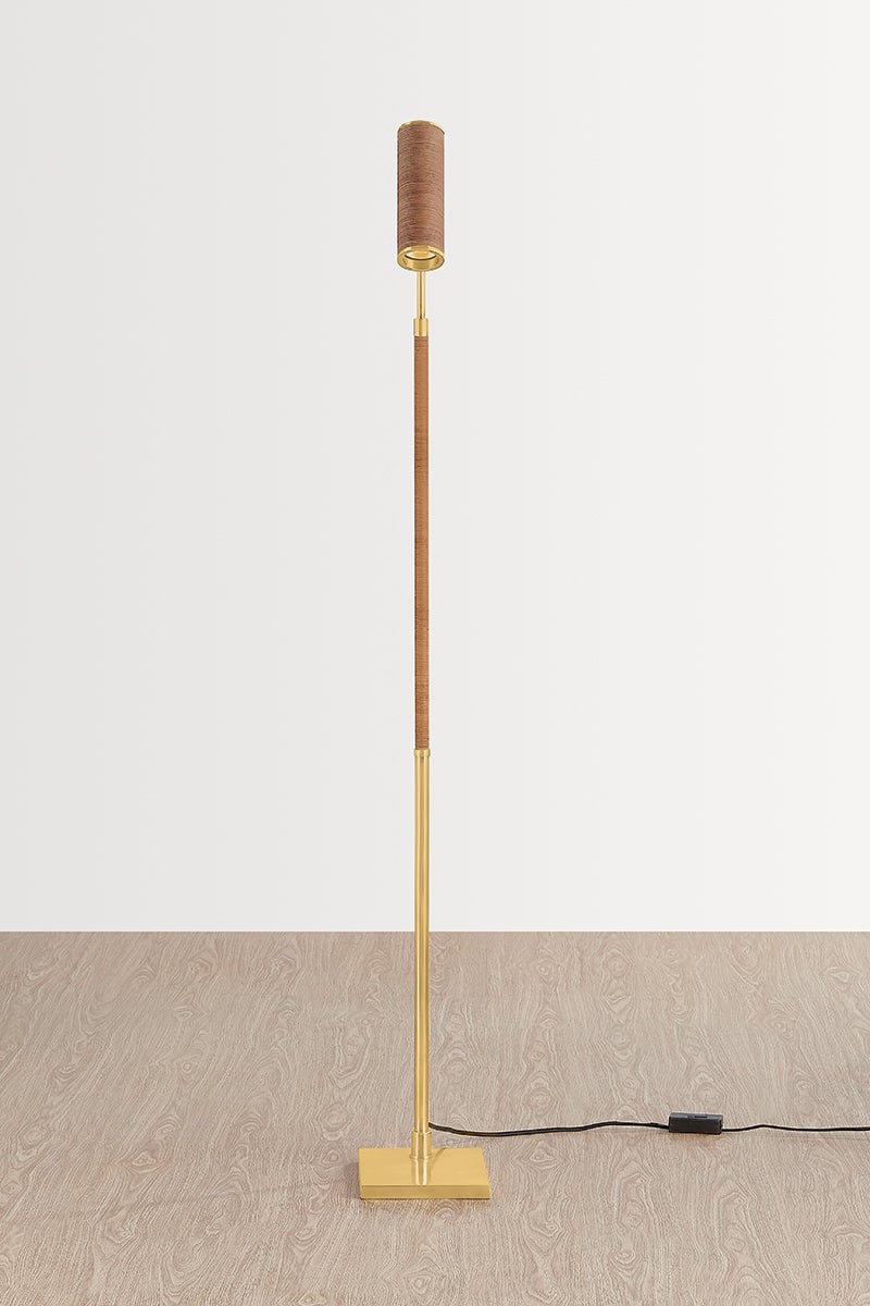 Narragansett Floor Lamp in aged brass — a Hudson Valley floor lamp for living rooms and reading nooks at Laurie Yapp Home.