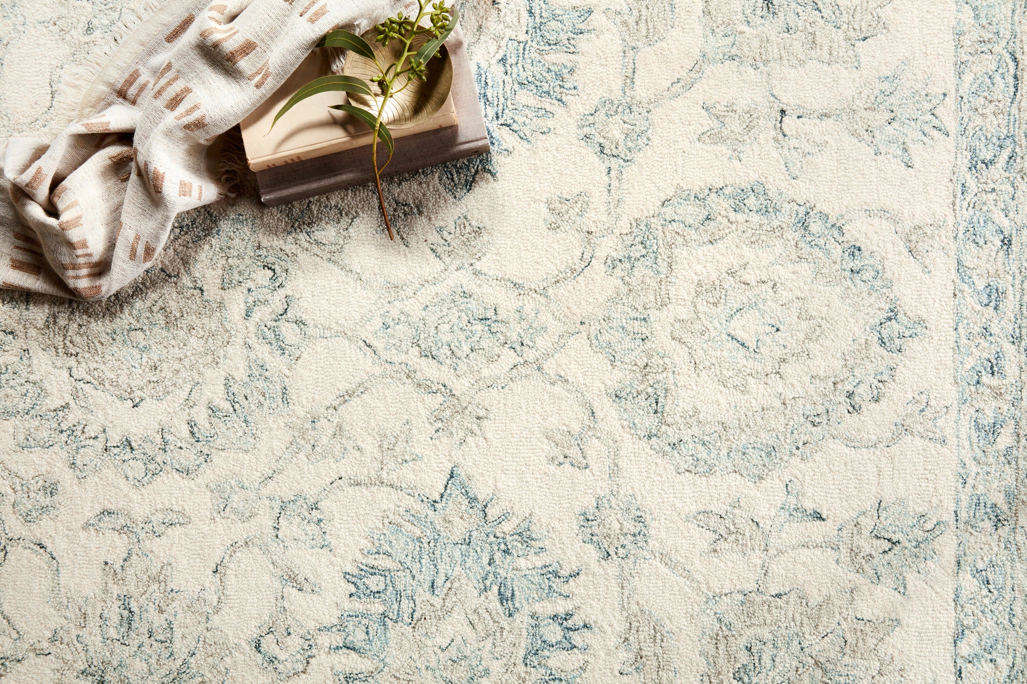 Norabel Ivory / Blue shown from a different angle to reveal its pattern.