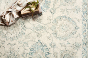 Norabel Ivory / Blue shown from a different angle to reveal its pattern.