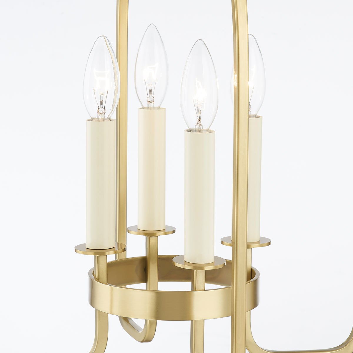 Oakville Lantern 14.25" in aged brass shown from the front to reveal the frame and glass panel detail.