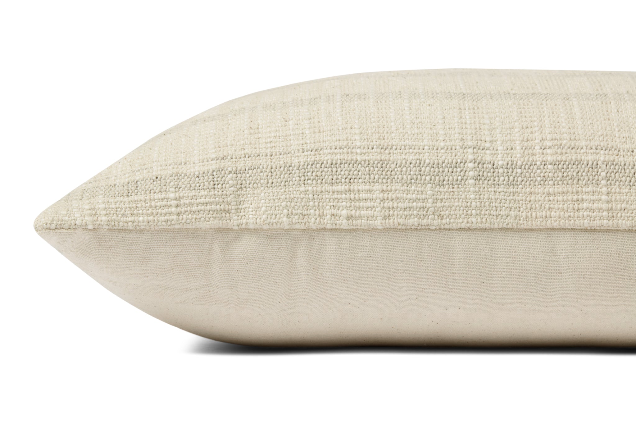 Joshua Ivory / Grey Pillow shown from a different angle to reveal its pattern.
