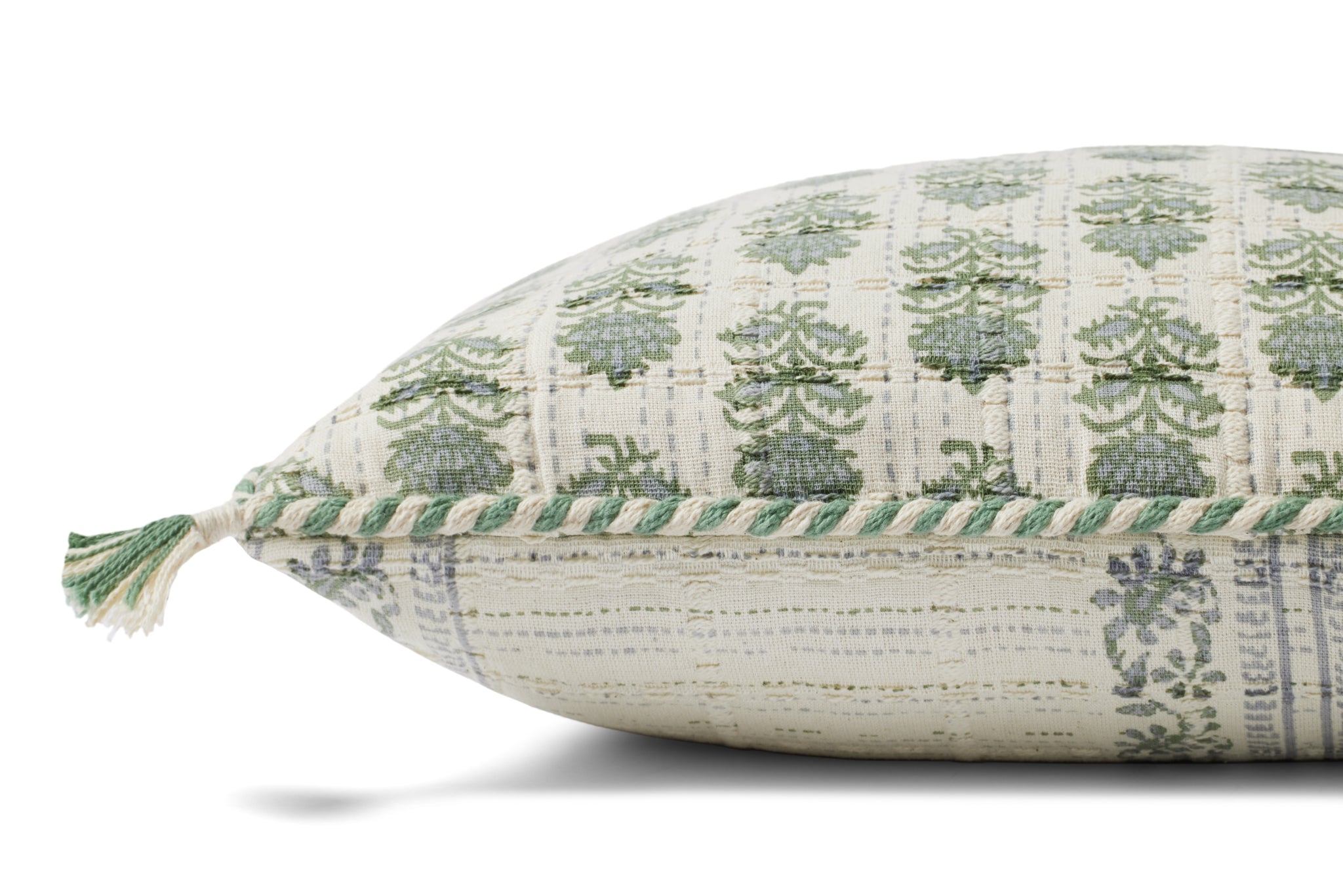 Sage / Ivory Pillow shown from a different angle to reveal its pattern.