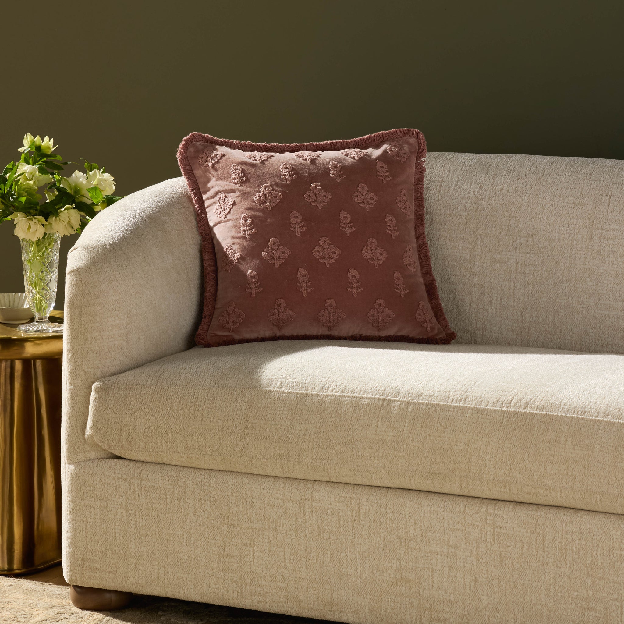 Darla Mauve Pillow shown from another angle.