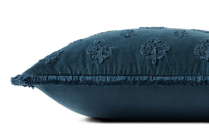 Darla Navy Pillow shown from a different angle to reveal its pattern.