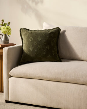 Darla Olive Pillow shown from another angle.