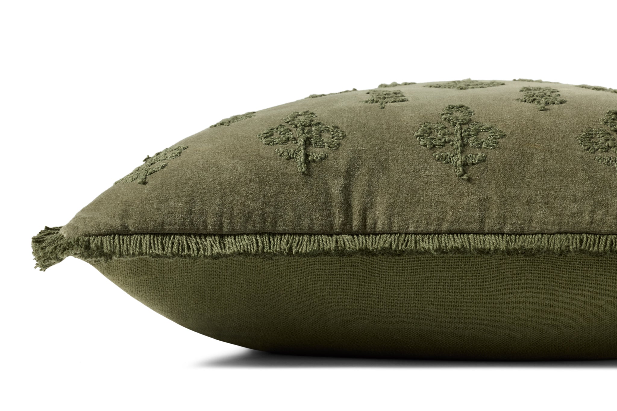 Darla Olive Pillow shown from a different angle to reveal its pattern.