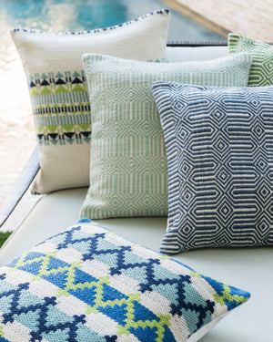 Aqua / Ivory Pillow shown from a different angle to reveal its pattern.