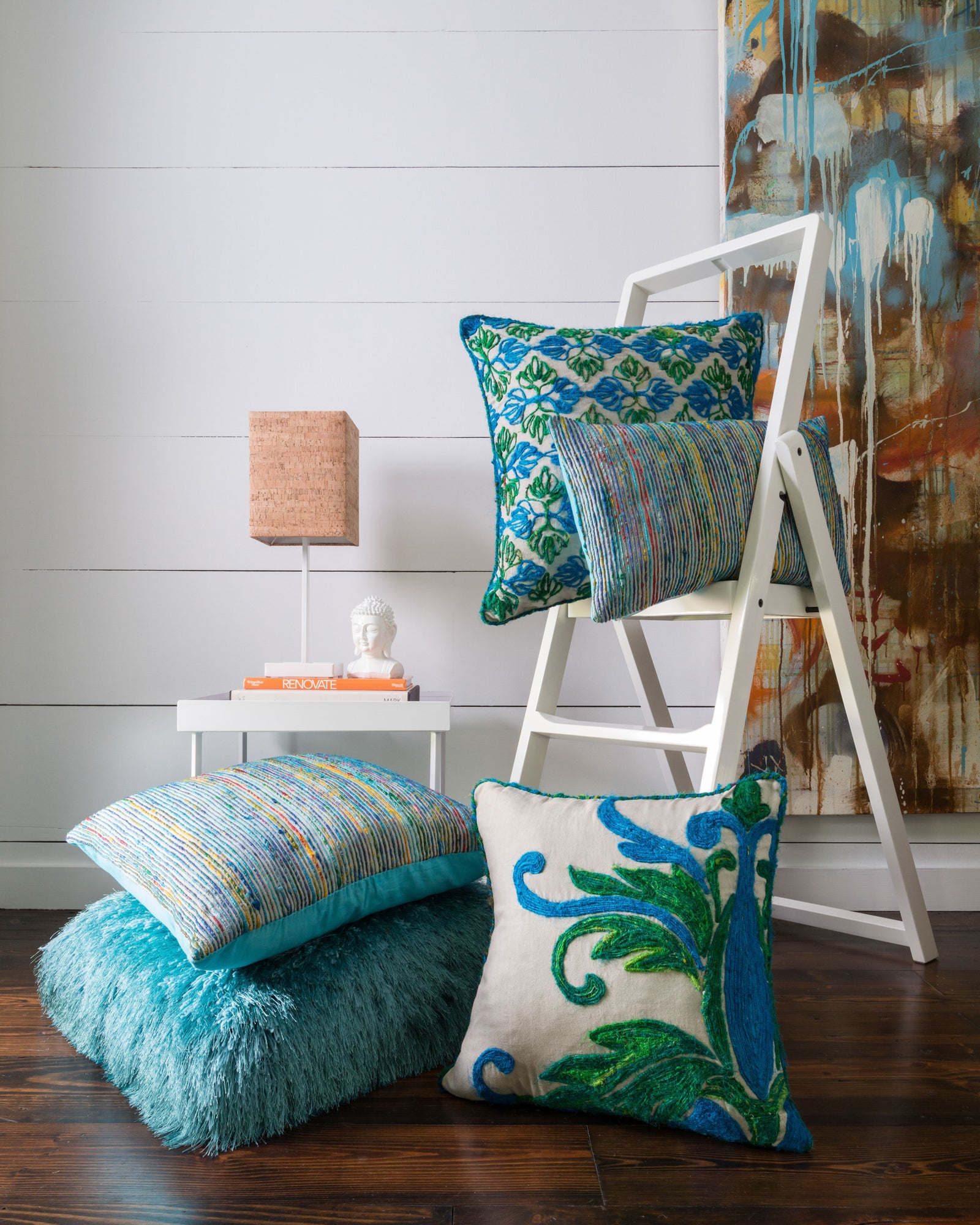Blue / Multi Pillow (Pattern 1) — a Loloi pillow at Laurie Yapp Home.