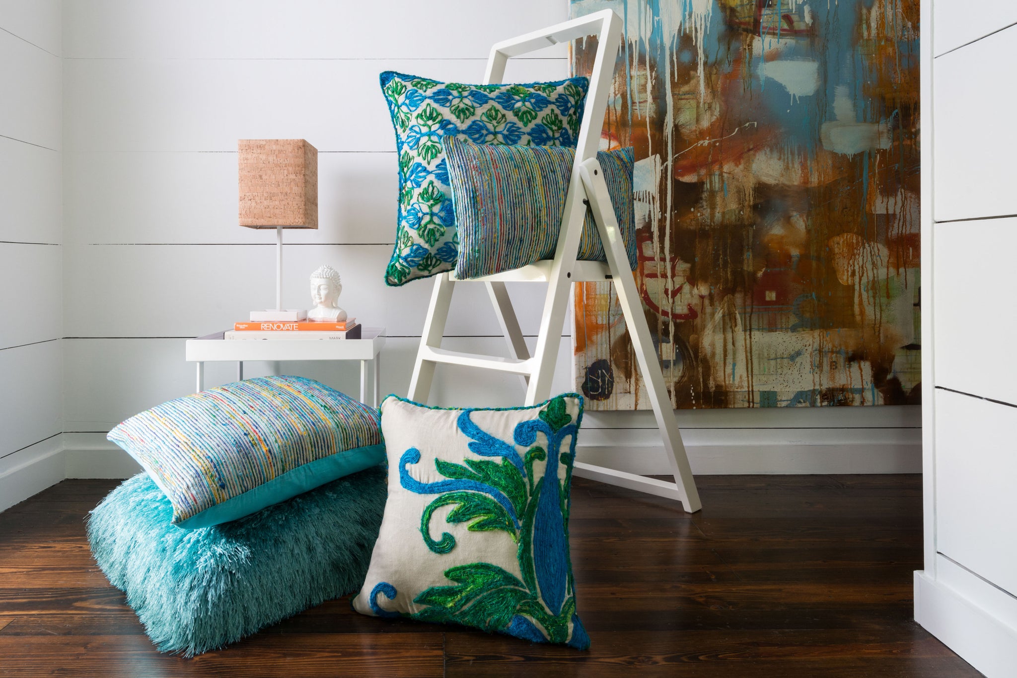 Blue / Multi Pillow (Pattern 1) shown from a different angle to reveal its pattern.