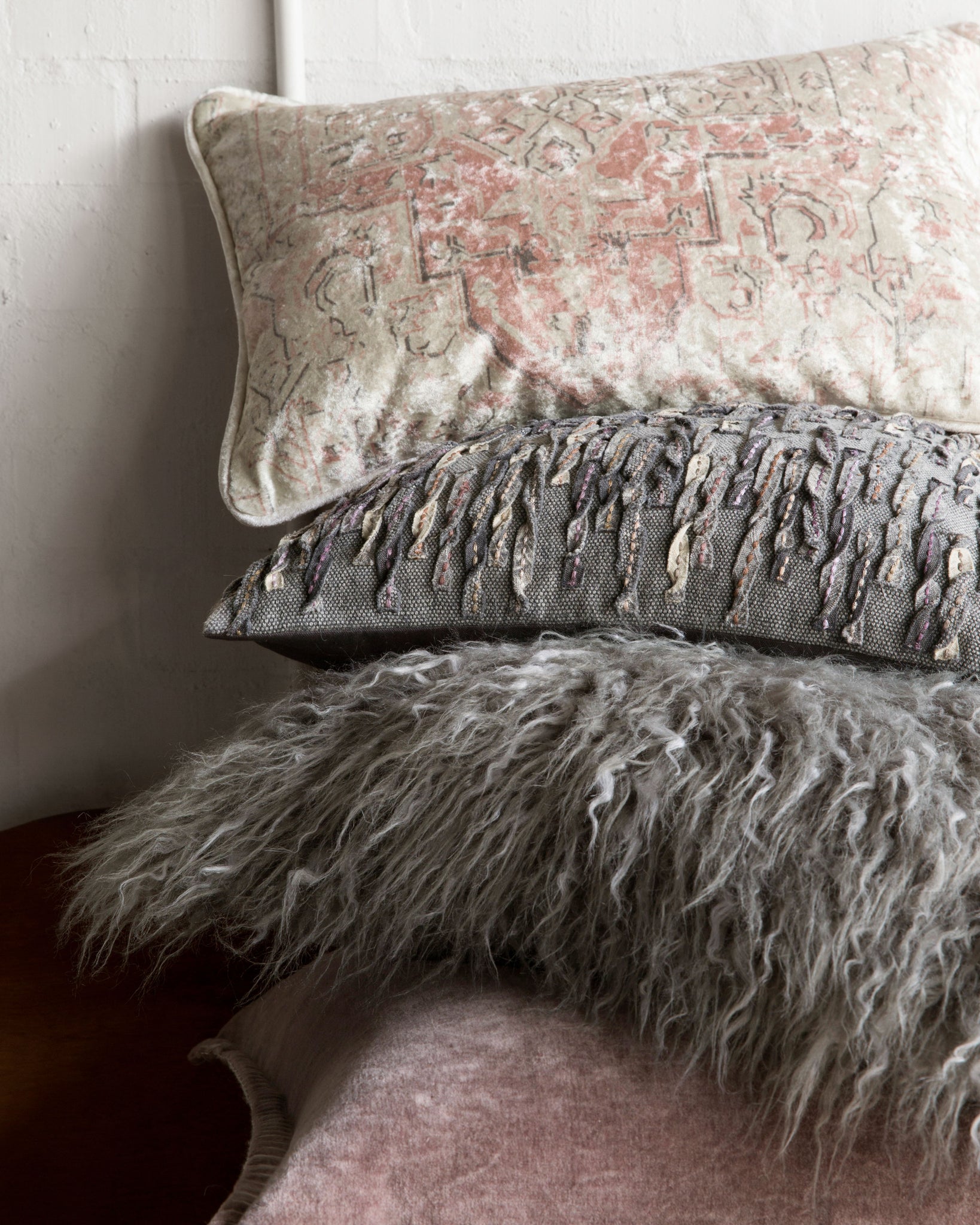 Grey Pillow (Pattern 1) shown from a different angle to reveal its pattern.