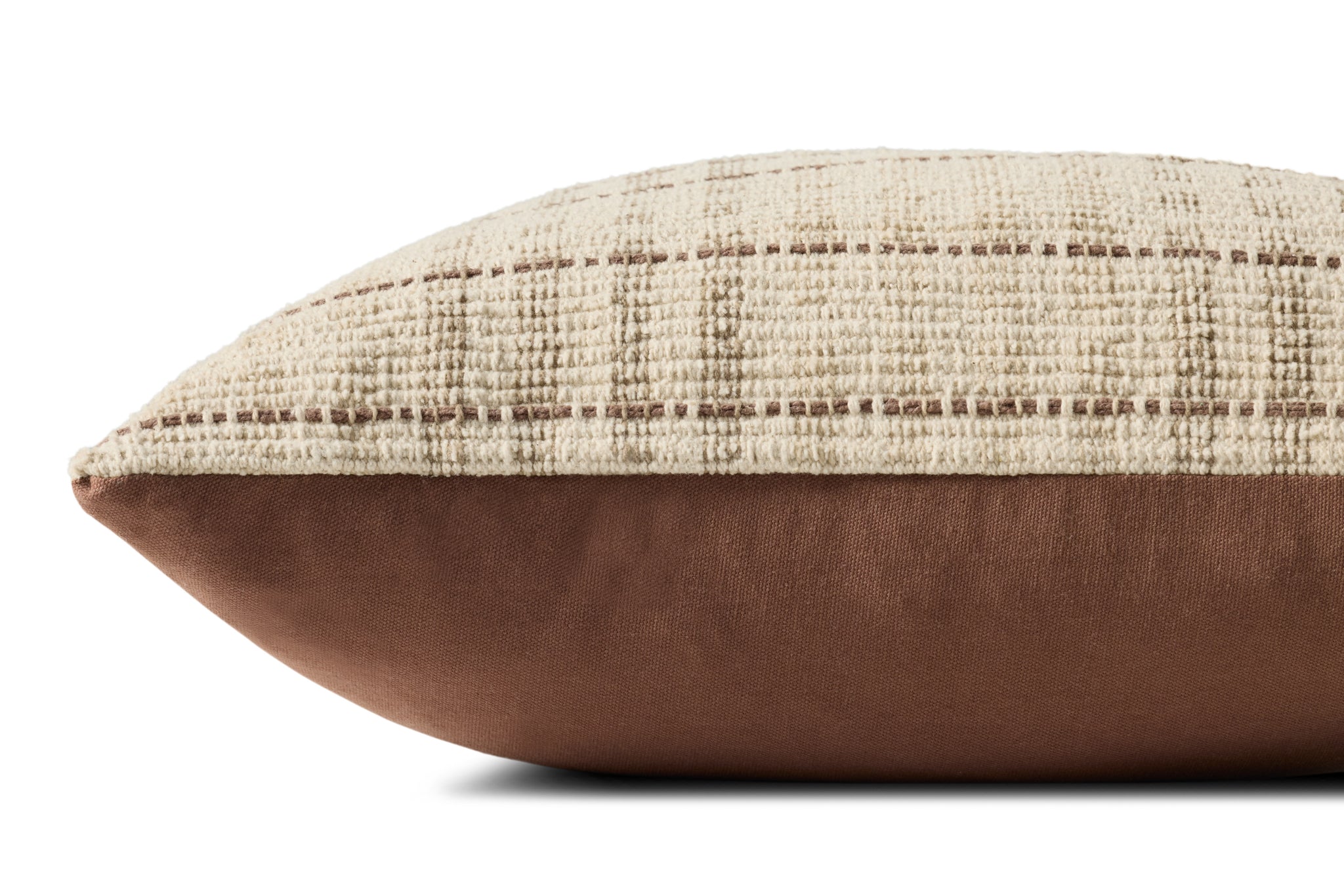 Vinnie Ivory / Brown Pillow shown from a different angle to reveal its pattern.