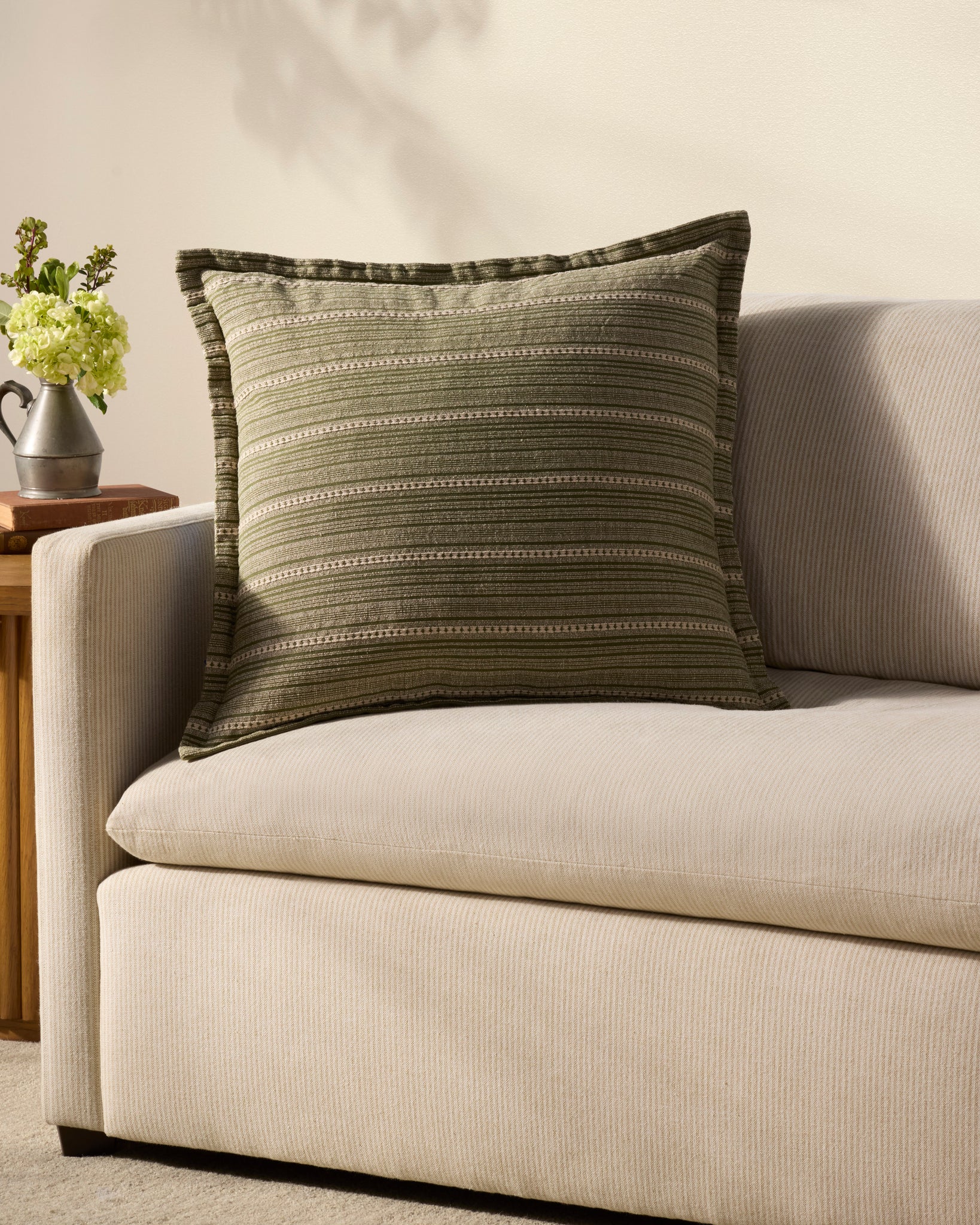 Howie Green / Natural Pillow shown from a different angle to reveal its pattern.