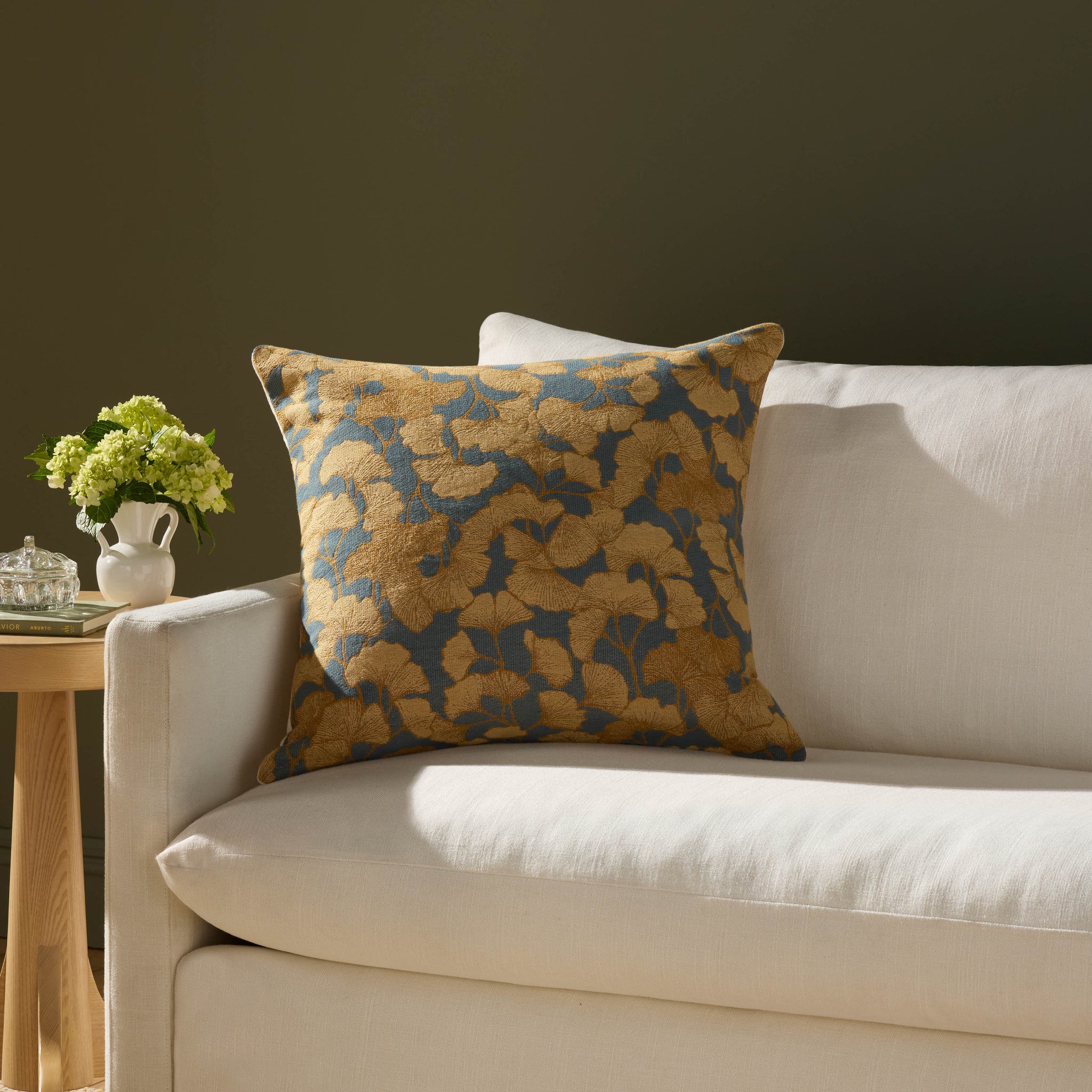 Fawn Blue / Gold Pillow shown from another angle.