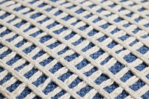 Blue / Ivory Pillow shown from a different angle to reveal its pattern.